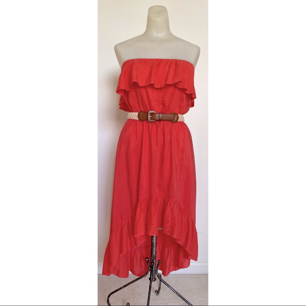 Full Tilt Red/Coral Boho Strapless High/Low Dress Size Small Bohemian Romantic